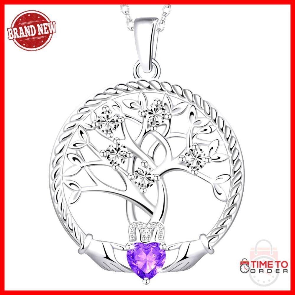 Sterling Silver Tree of Life Necklace with Birthstone, Adjustable Chain